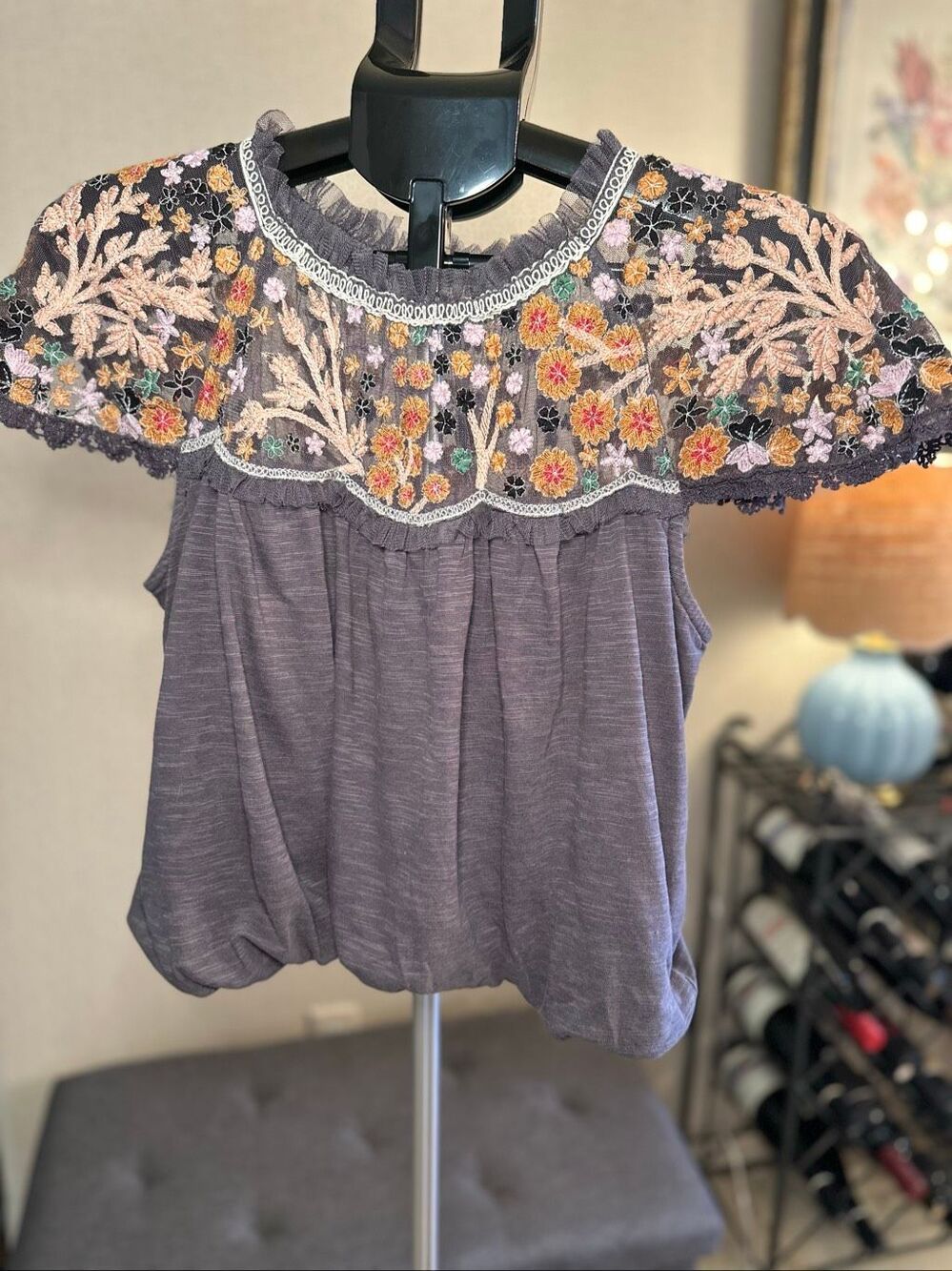 Free People embroidered floral mesh yoke boho sleeveless top